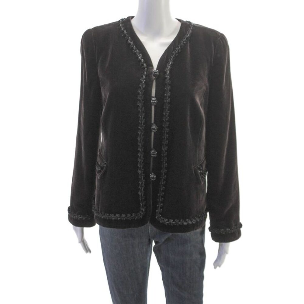 Armani Collezioni Women Jacket Brown Button Long Sleeve Viscose Rayon Size 10